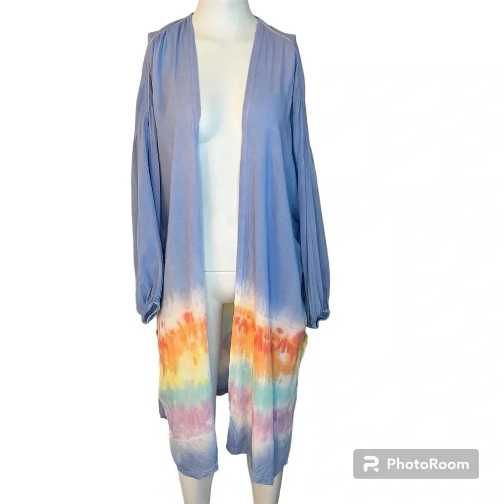 Mud Pie Women’s Tuscany Rainbow Tie-dye Lightweight Kimono Size O/S